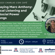 In Replaying Marc Anthony: Sonic, Political, and Cultural Resonances, Dr. Frances Aparicio invites readers to relisten and reinterpret five of Marc Anthony’s most iconic songs through the lens of cultural studies. Through critical listening as a method, Dr. Aparicio traces the circulation of these songs and the ways in which they resonate socially and culturally with his fans and listeners, situating them within longer sonic genealogies in the Americas and beyond.  Frances R. Aparicio was Professor of Spani